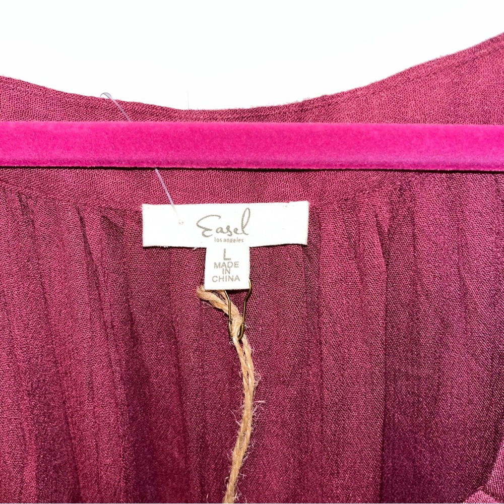 Easel Boho Burgundy Dress with Colorful Embroidery Large - Picture 6 of 8